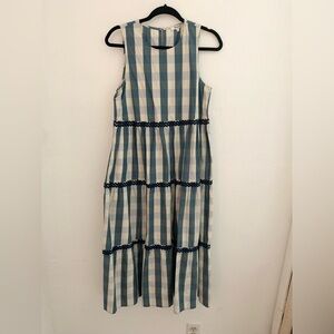 Madewell Gingham blue checkered Ric rac picnic dress Size Small